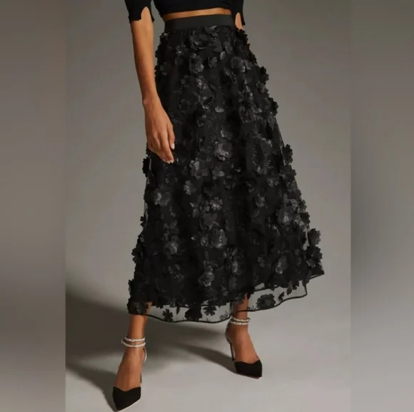 Anthropologie Black Floral Skirt - Picture 3 of 15